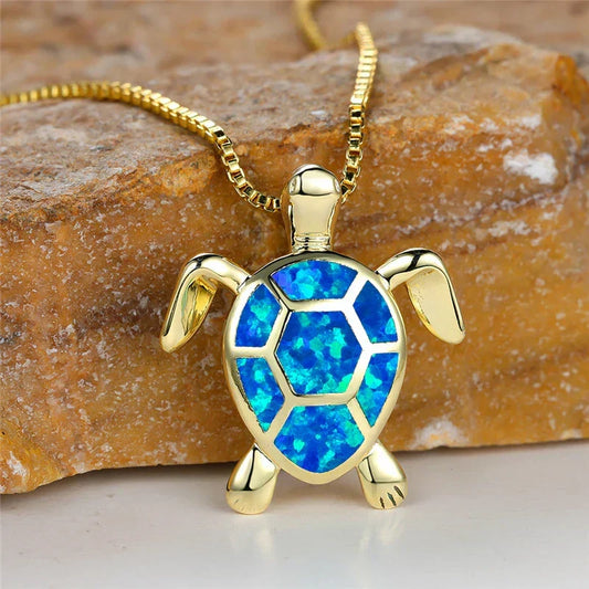Collar Colgante Tortuga Ópalo de Fuego Verde Vintage