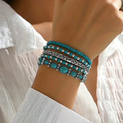 Set de Pulseras Boho Perlas Turquesas