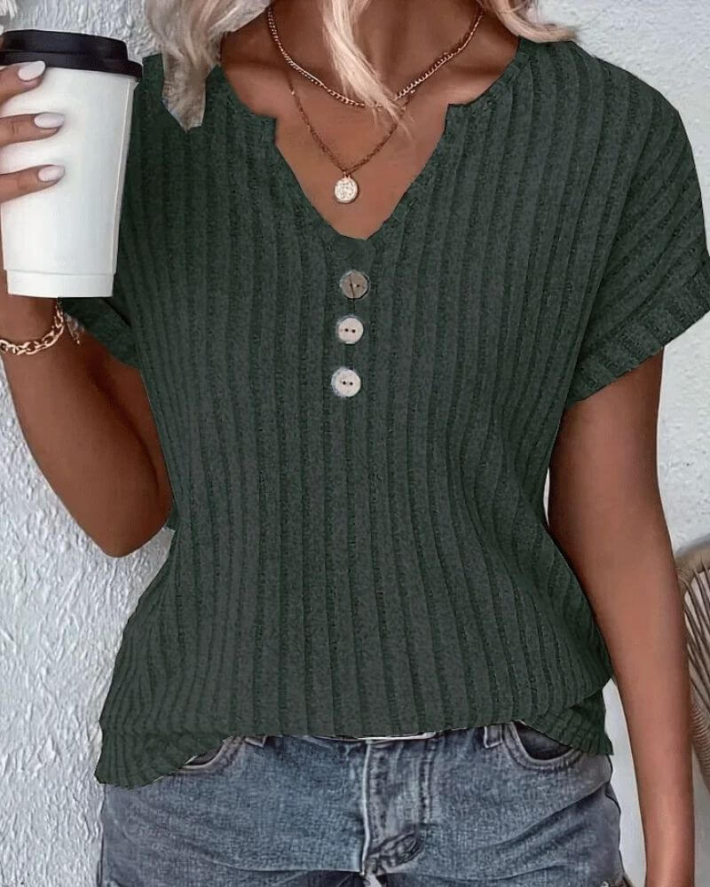 Blusa De Punto Con Escote En V De Ajuste Cómodo