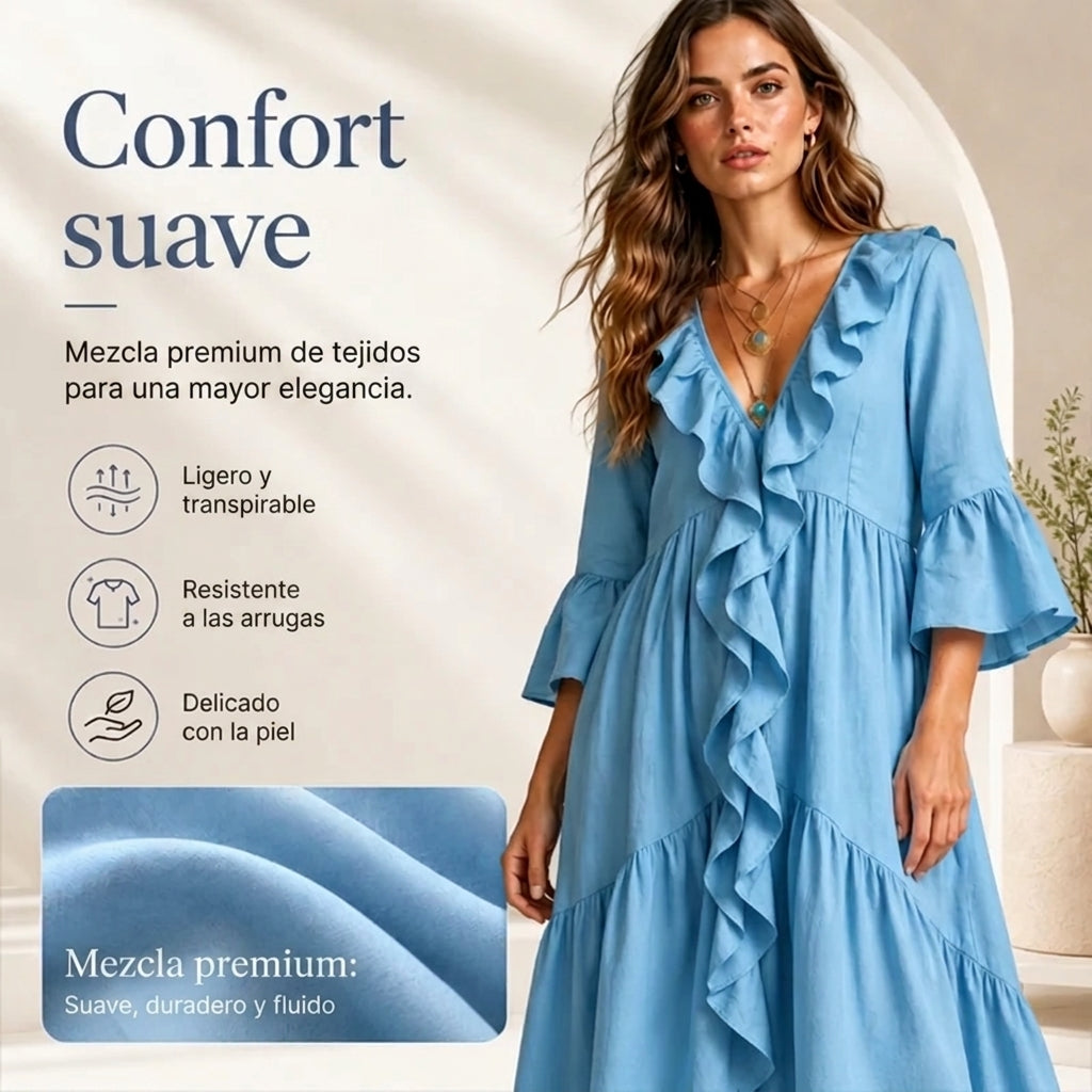 Carolina - Vestido retro con volantes y escote en V