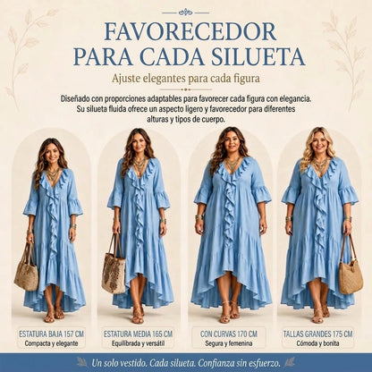 Carolina - Vestido retro con volantes y escote en V