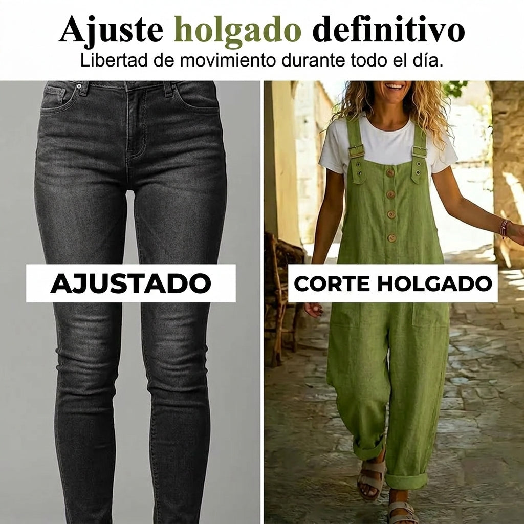 Olivia - Mono casual de tirantes con botones y ajuste holgado