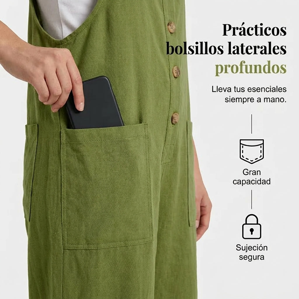 Olivia - Mono casual de tirantes con botones y ajuste holgado