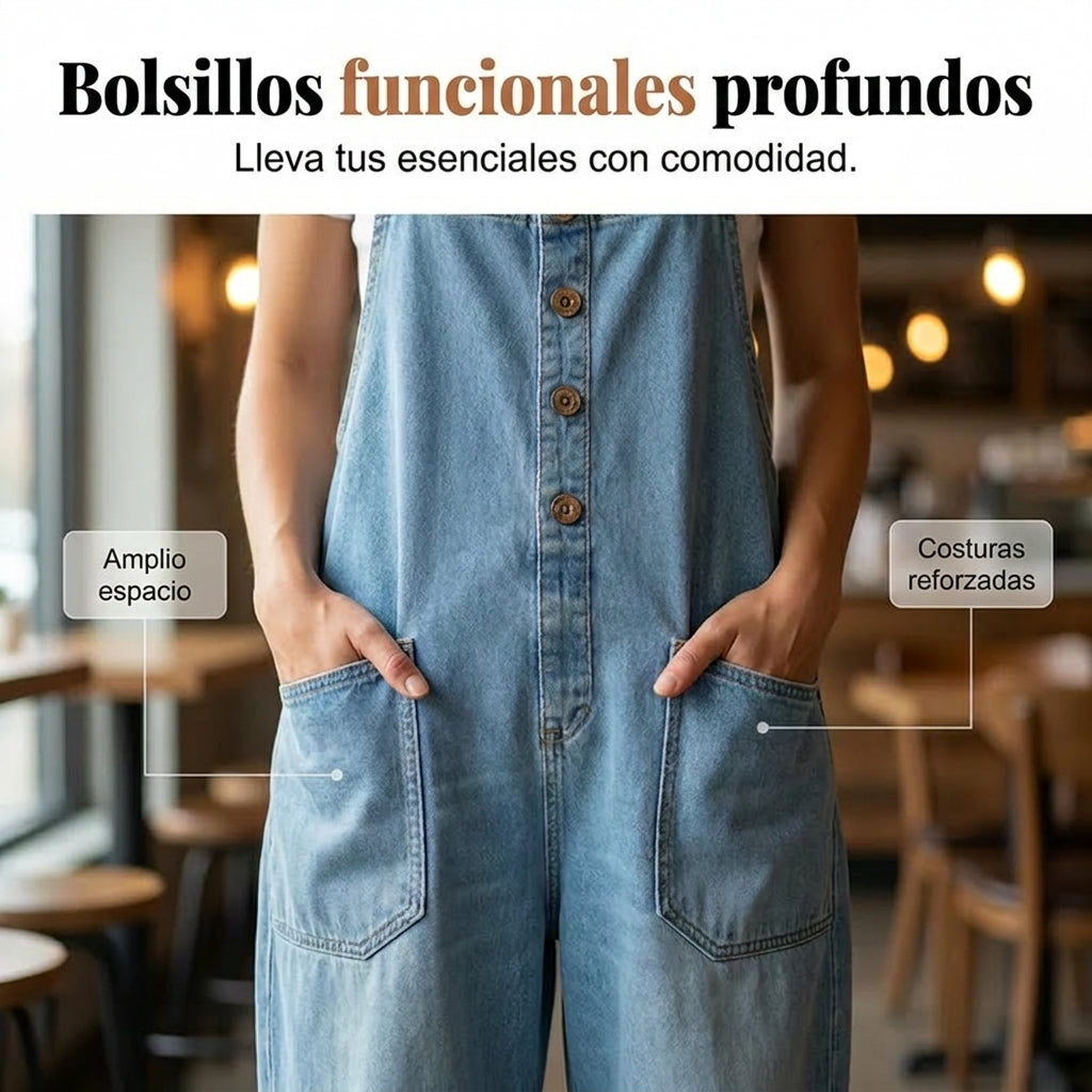 Vera - Mono vaquero holgado para mujer con bolsillos