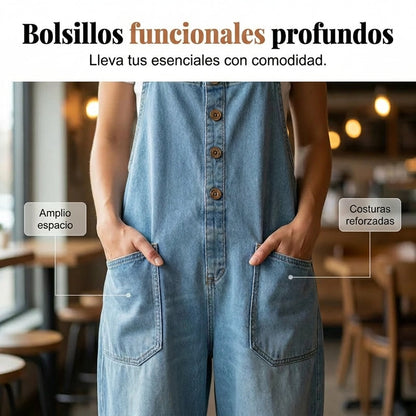 Vera - Mono vaquero holgado para mujer con bolsillos