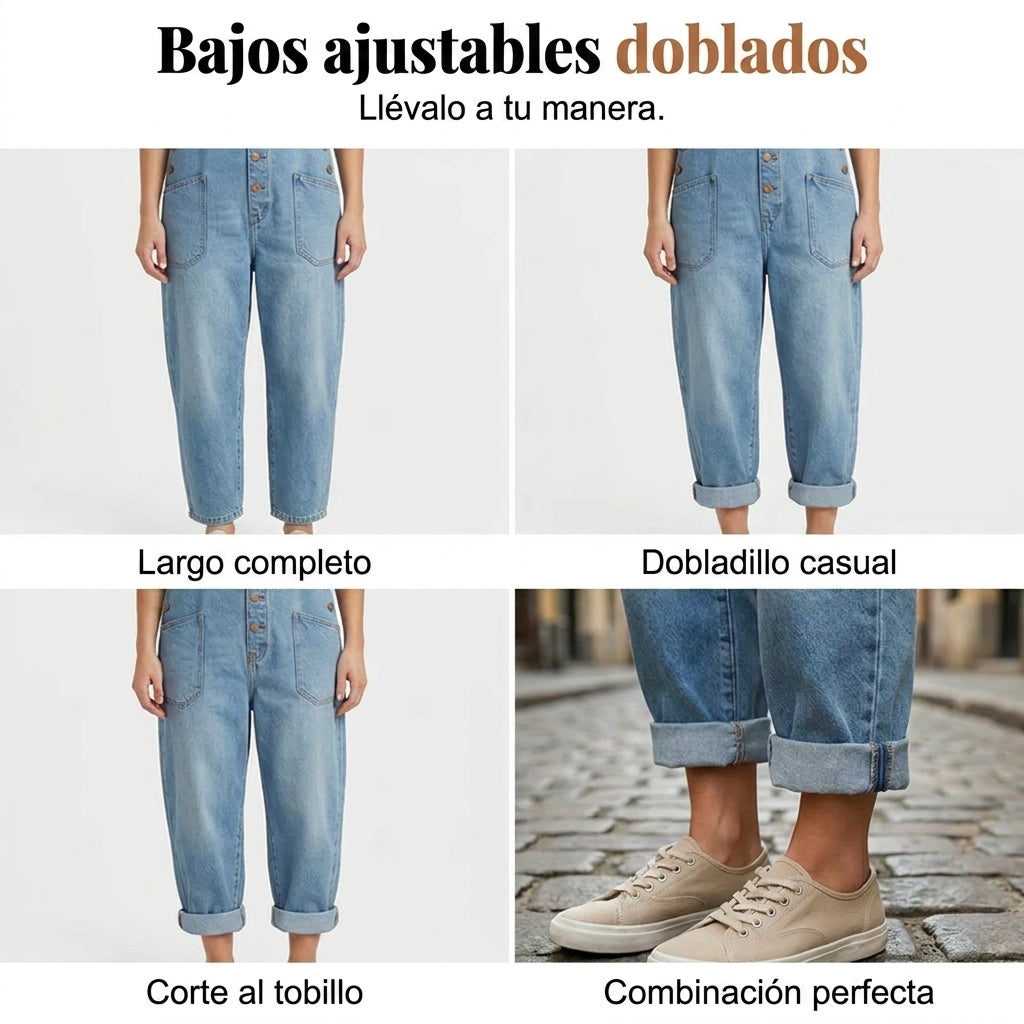 Vera - Mono vaquero holgado para mujer con bolsillos