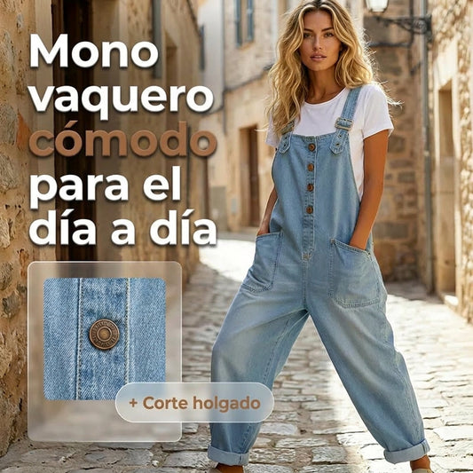 Vera - Mono vaquero holgado para mujer con bolsillos