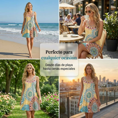 Luna - Vestido de verano estampado sin mangas de corte en A