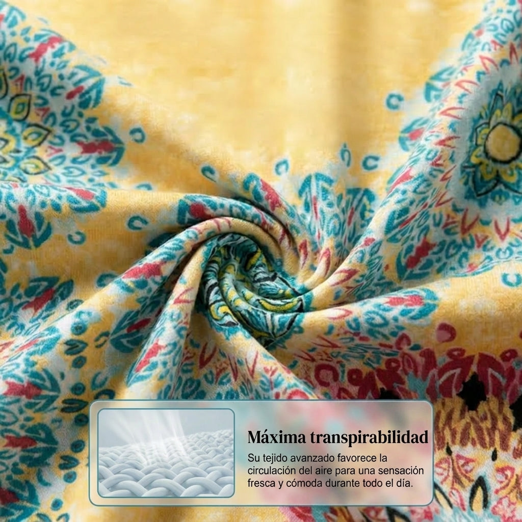 Luna - Vestido de verano estampado sin mangas de corte en A