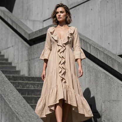 Carolina - Vestido retro con volantes y escote en V