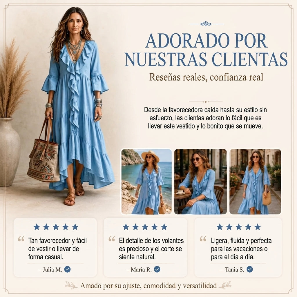 Carolina - Vestido retro con volantes y escote en V