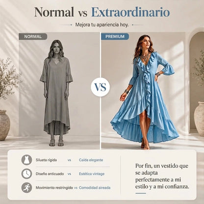 Carolina - Vestido retro con volantes y escote en V