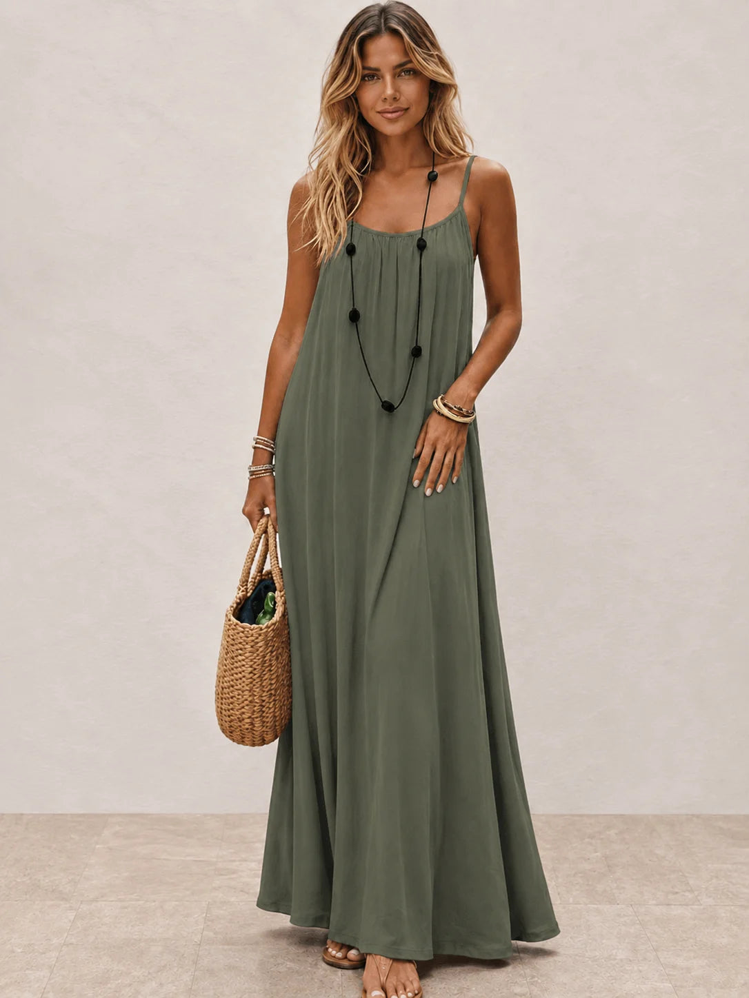 Vestido largo espalda escotada con lazo ajustable