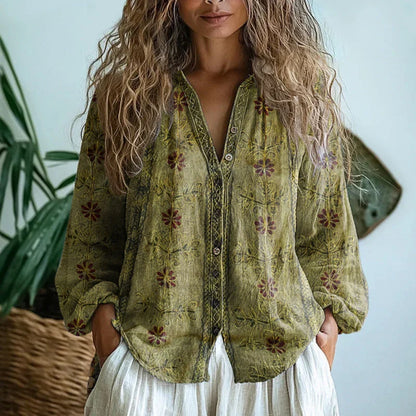Oriana - blusa vintage con estampado de hojas