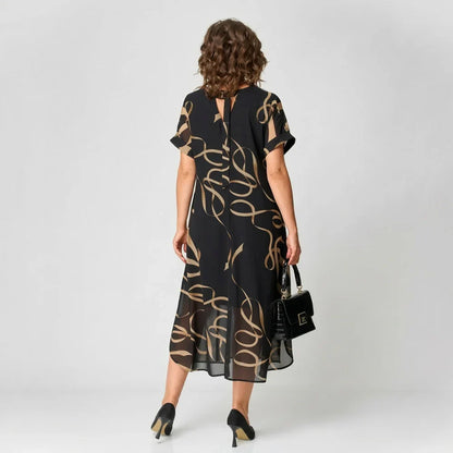 Francisca - Vestido con volante y estampado dorado