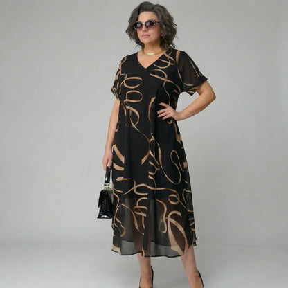 Francisca - Vestido con volante y estampado dorado