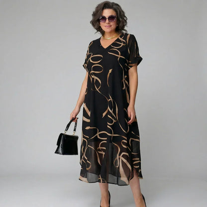 Francisca - Vestido con volante y estampado dorado
