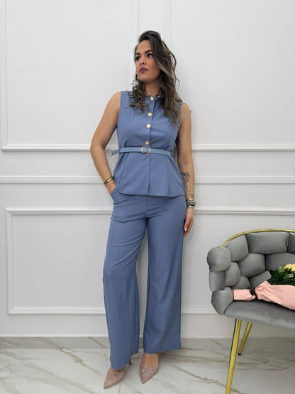 Conjunto Pantalón Y Chaleco Con Cinturón En Cintura