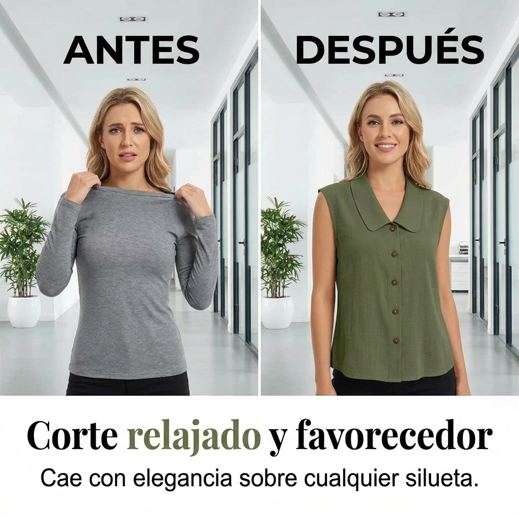 Valentina - Blusa con escote en V y botones