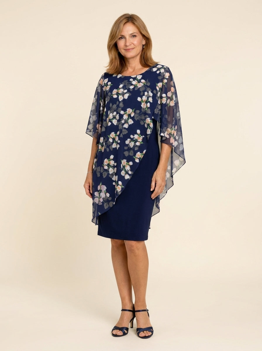 Adriana - Vestido floral con capa de gasa elegante