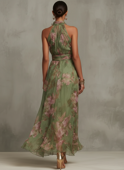 Paola | Elegante vestido largo floral fluido que favorece la silueta