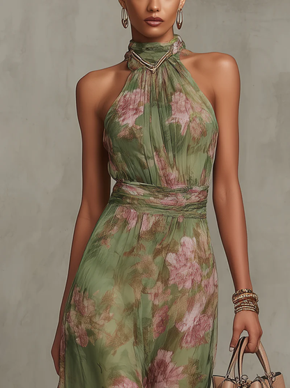 Paola | Elegante vestido largo floral fluido que favorece la silueta