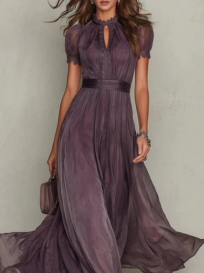 Fabiola Vestido Maxi de Chiffon con Escote Abertura Morado