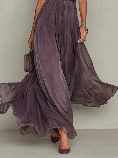 Fabiola Vestido Maxi de Chiffon con Escote Abertura Morado