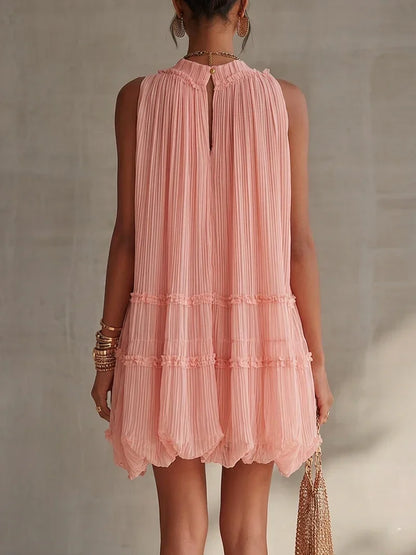 Magdalena Vestido Mini de Chiffon Rosa a Rayas con Escote Halter