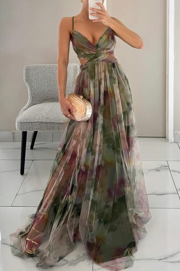 Giselle - Vestido largo con estampado floral encantador
