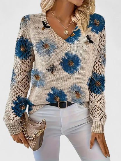 Jersey Elegante con Estampado Floral y Mangas Aireadas