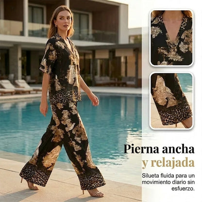 Selena - Conjunto estampado con pantalón fluido