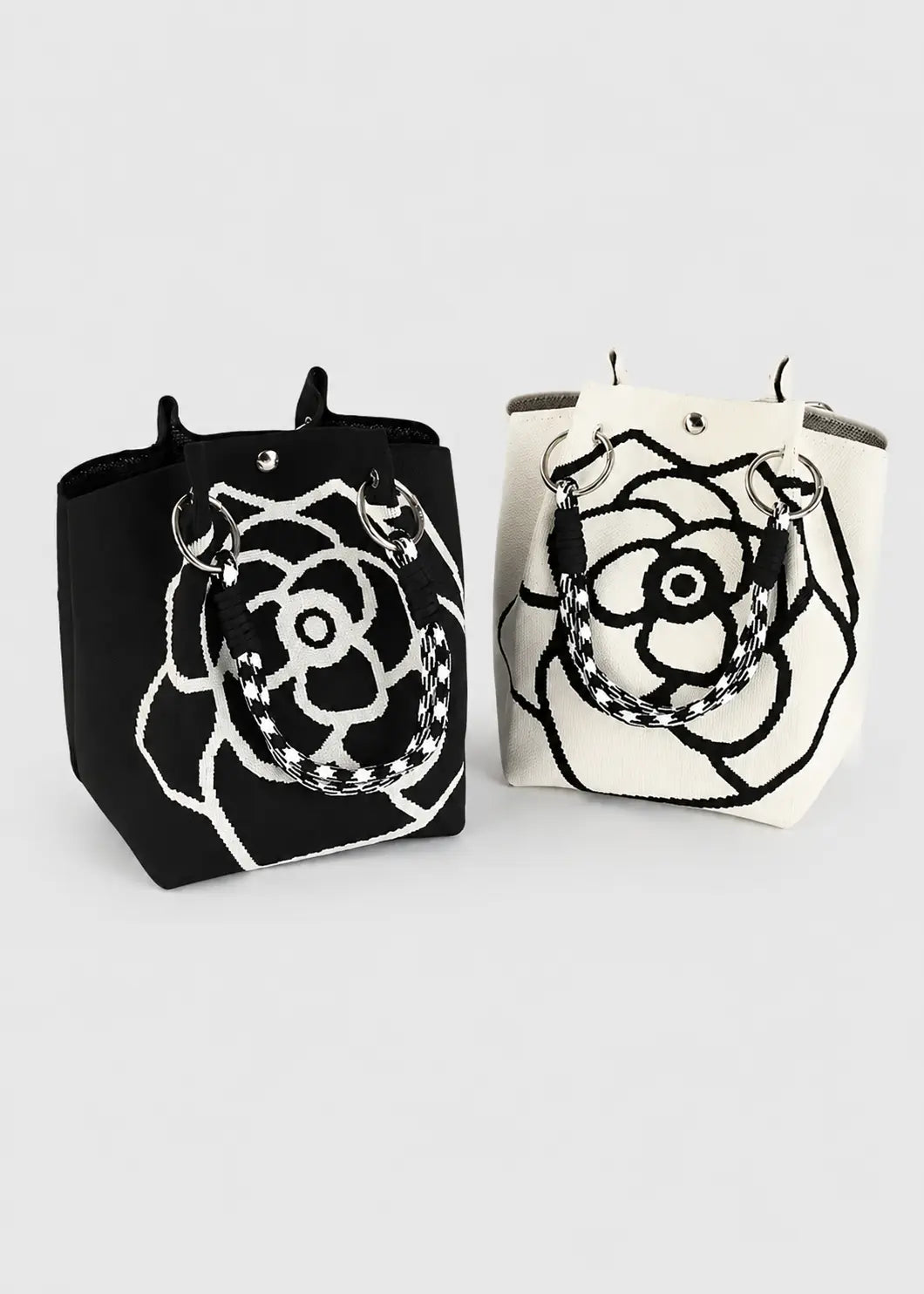 Bolso de mano tejido con estampado de flores