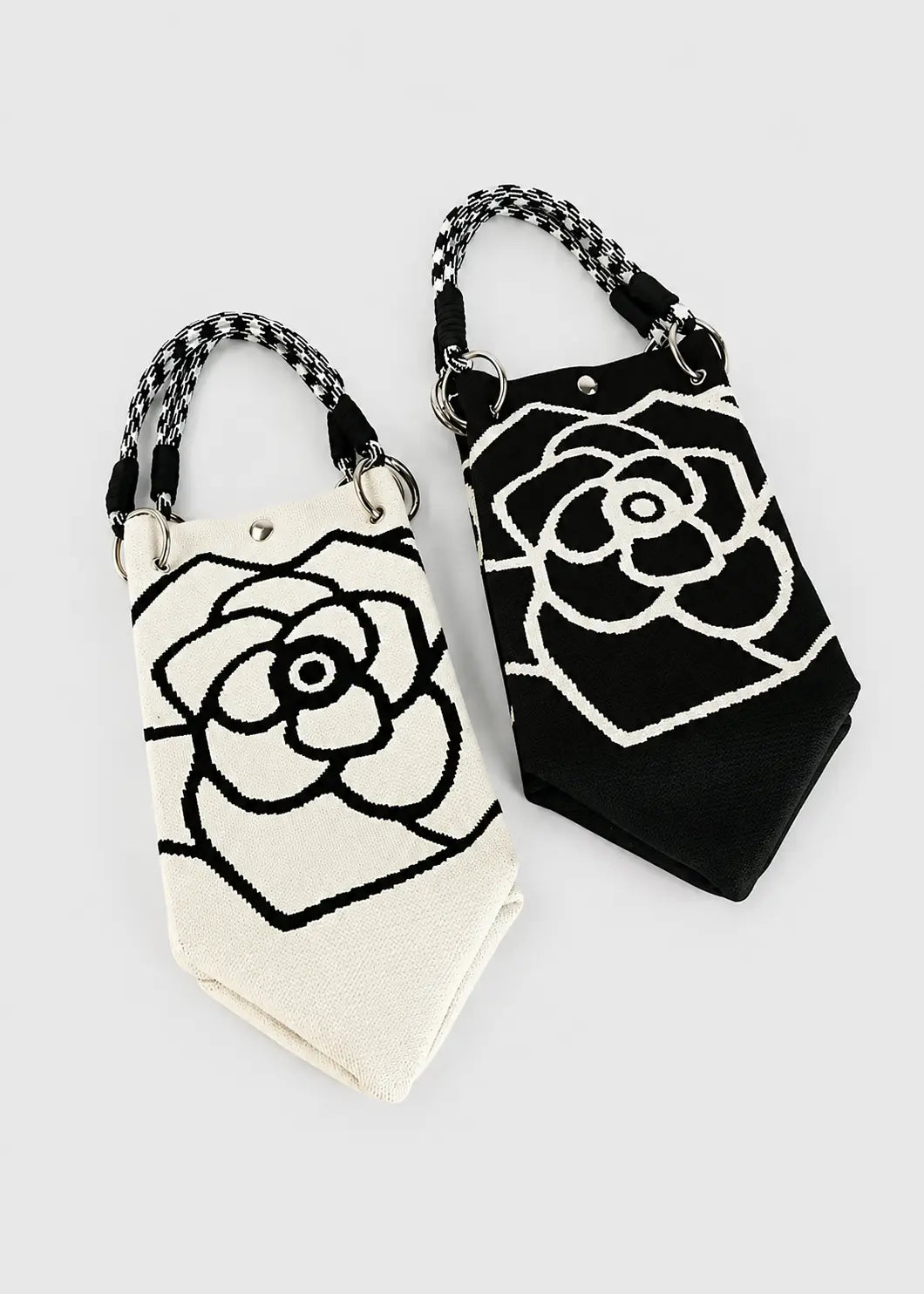 Bolso de mano tejido con estampado de flores
