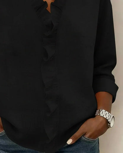 Blusa Elegante con Escote en V y Volantes Delicados