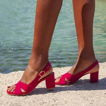 Celeste - Sandalias de Verano con Tacón Ancho