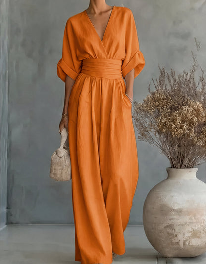 Daniela - Mono elegante de escote en V y pierna ancha
