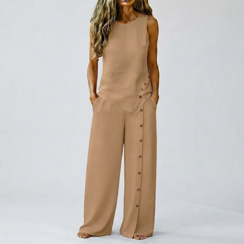 Claudia - Conjunto de top sin mangas y pantalón de pierna ancha