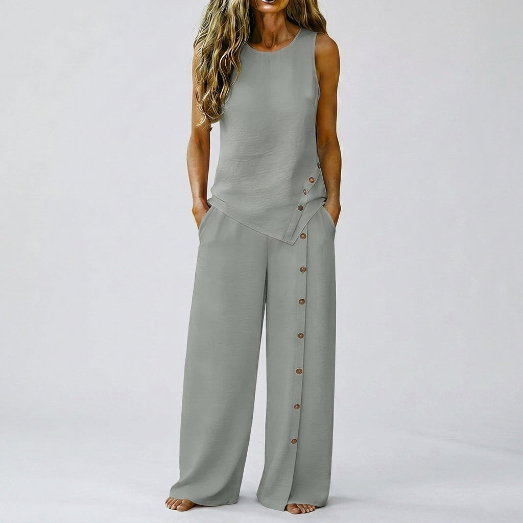 Claudia - Conjunto de top sin mangas y pantalón de pierna ancha