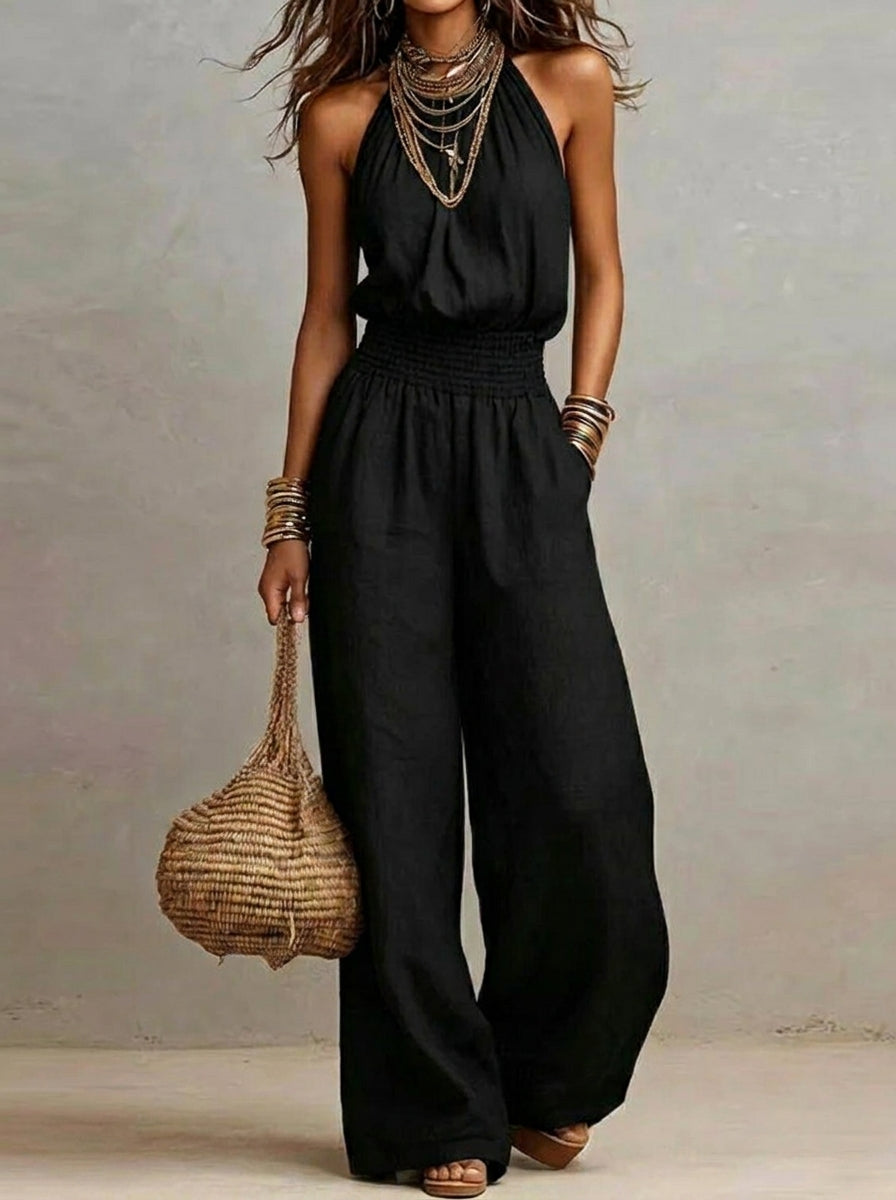 Selena - Mono elegante con cuello halter y pierna ancha