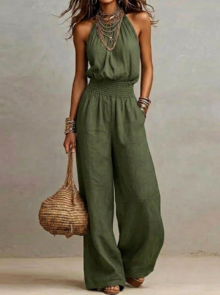 Selena - Mono elegante con cuello halter y pierna ancha