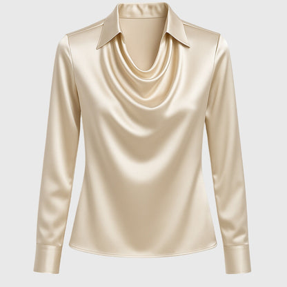 Blusa Satinada Elegante con Cuello Fruncido