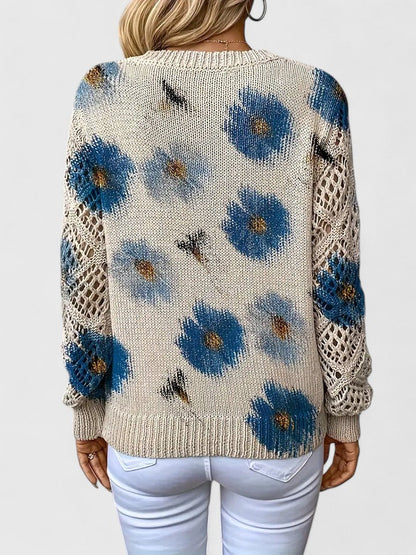 Jersey Elegante con Estampado Floral y Mangas Aireadas