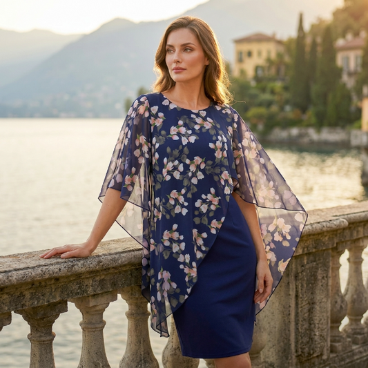 Adriana - Vestido floral con capa de gasa elegante