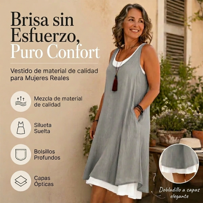 Marela - Vestido de doble capa sin mangas
