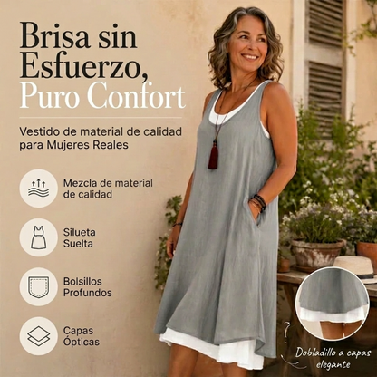 Marela - Vestido de doble capa sin mangas