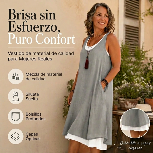 Marela - Vestido de doble capa sin mangas