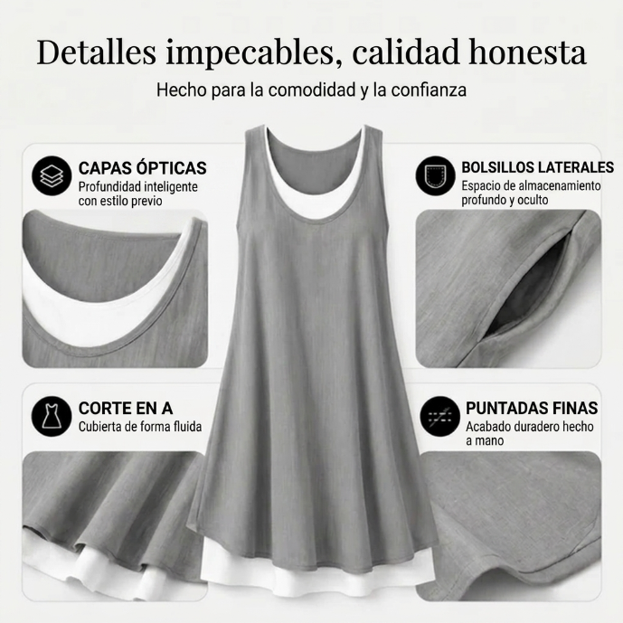 Marela - Vestido de doble capa sin mangas