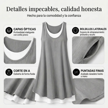 Marela - Vestido de doble capa sin mangas