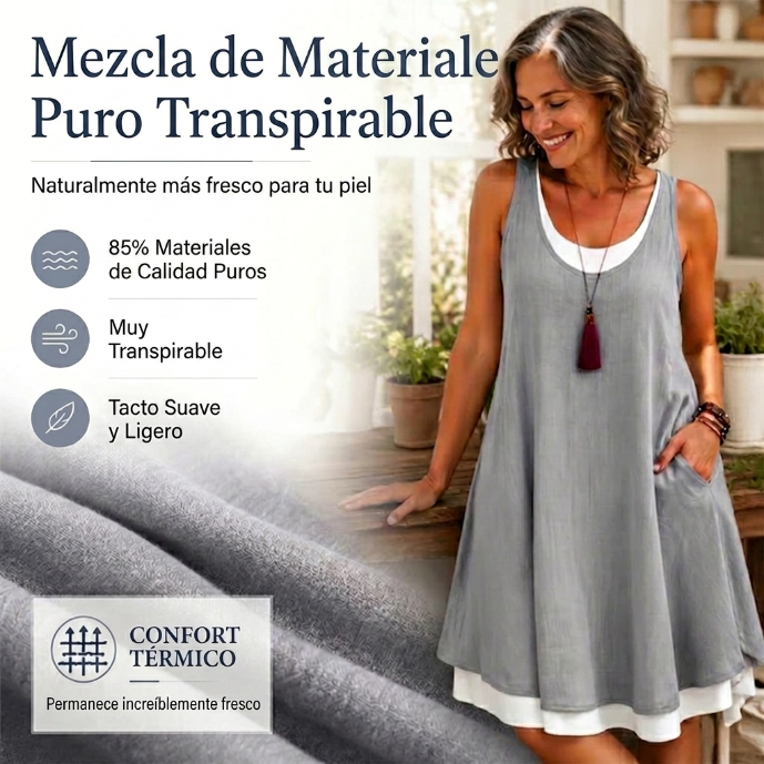 Marela - Vestido de doble capa sin mangas